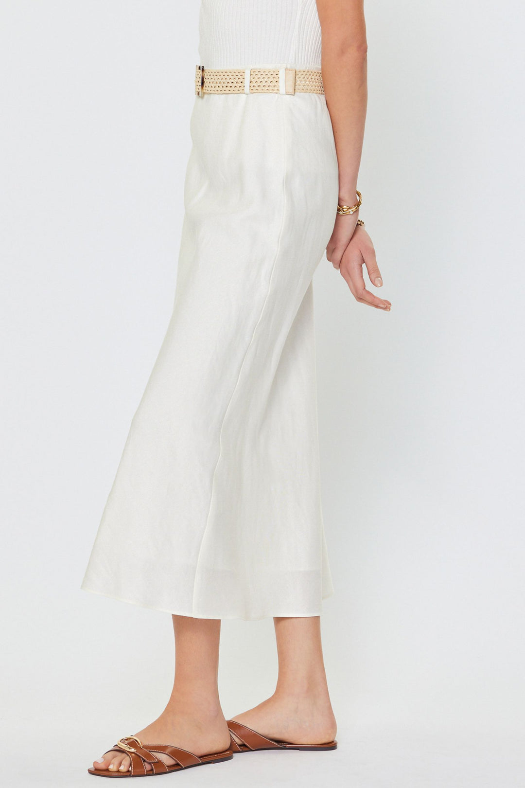 Linen Midi Belted Skirt