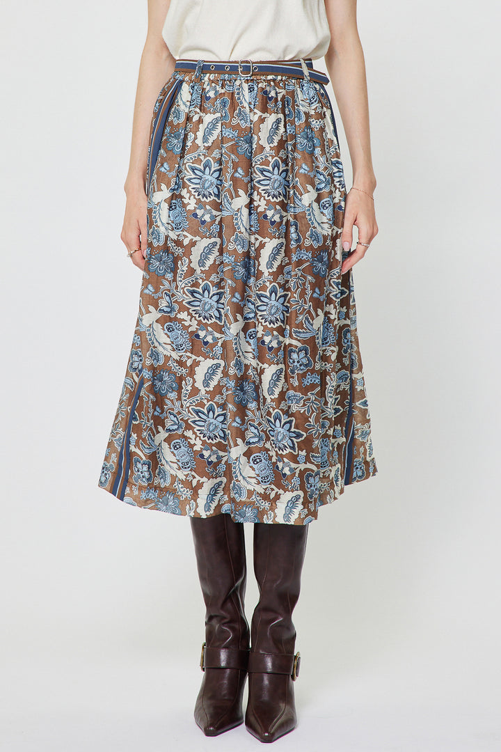 Botanical Printed A-Line Midi Skirt