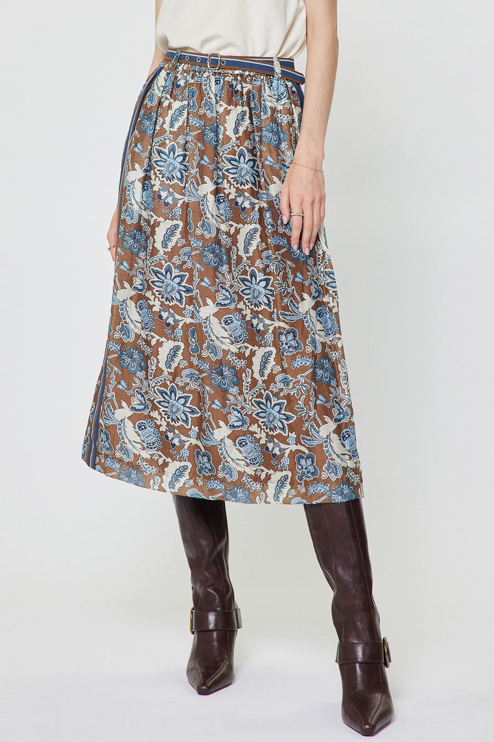Botanical Printed A-Line Midi Skirt