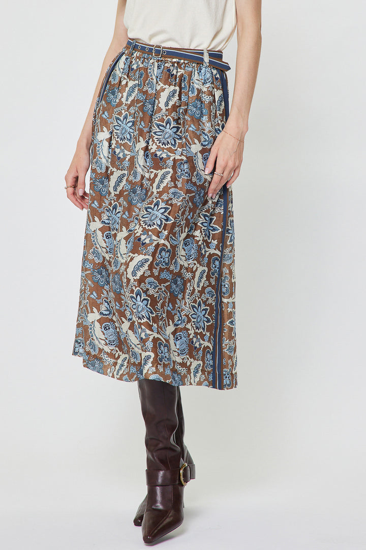 Botanical Printed A-Line Midi Skirt
