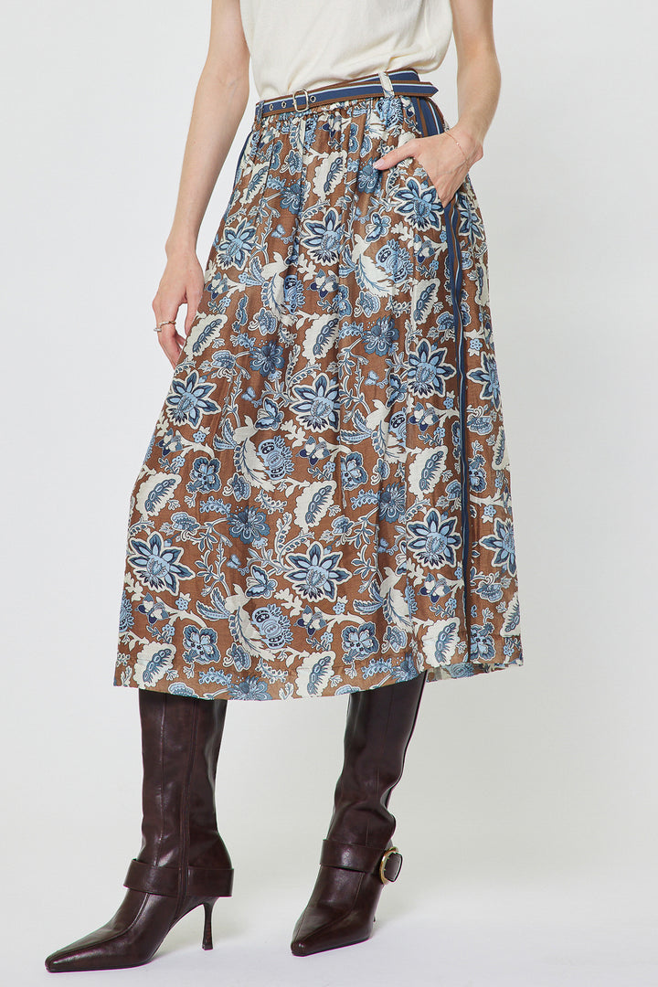 Botanical Printed A-Line Midi Skirt