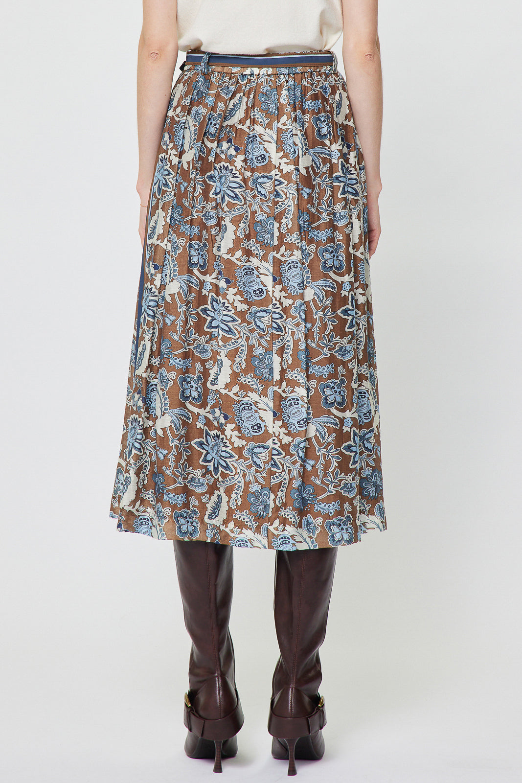 Botanical Printed A-Line Midi Skirt