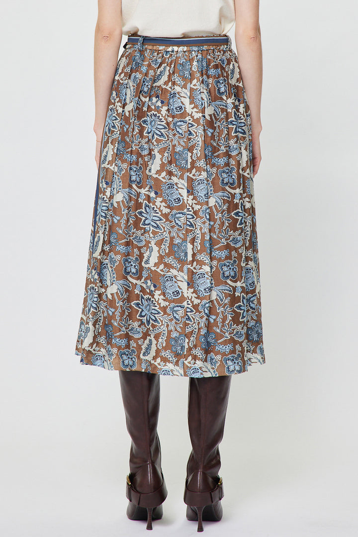Botanical Printed A-Line Midi Skirt