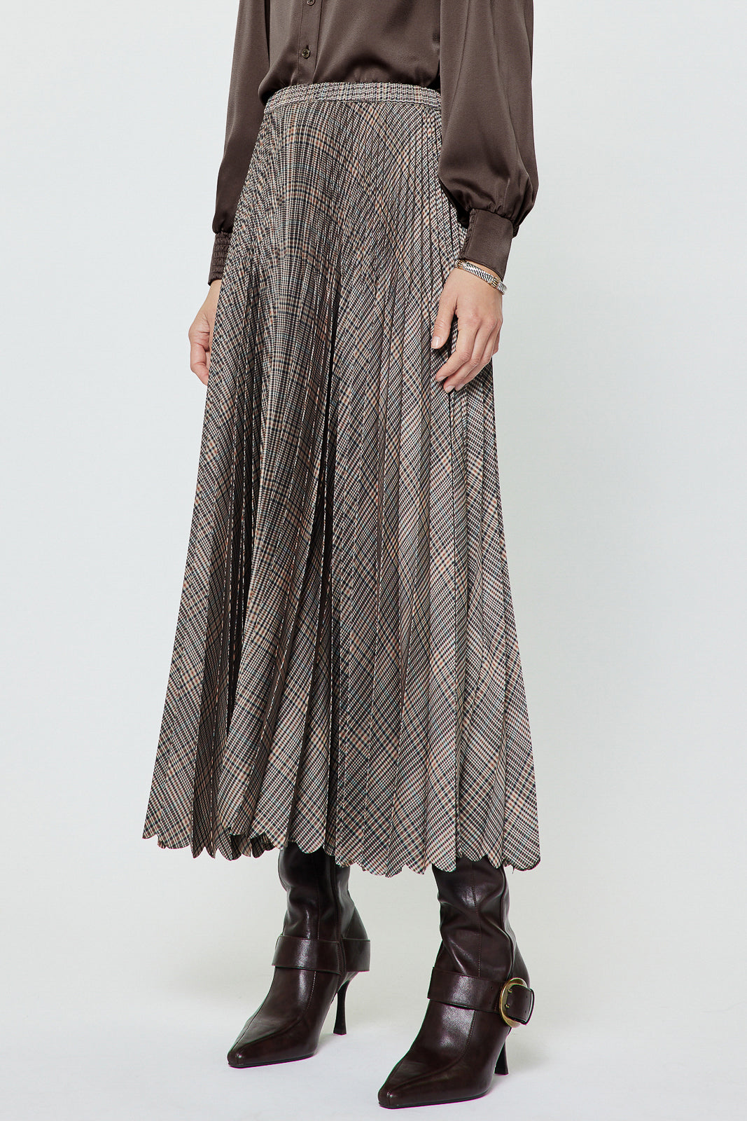 Plaid Pleated Midi Skirt
