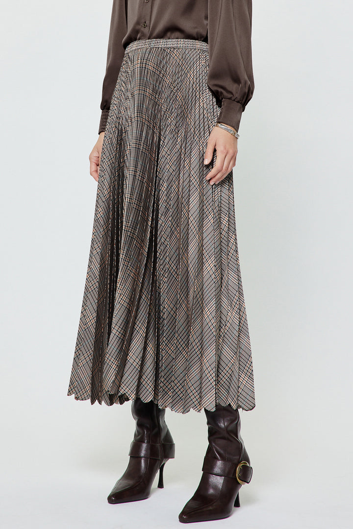 Plaid Pleated Midi Skirt