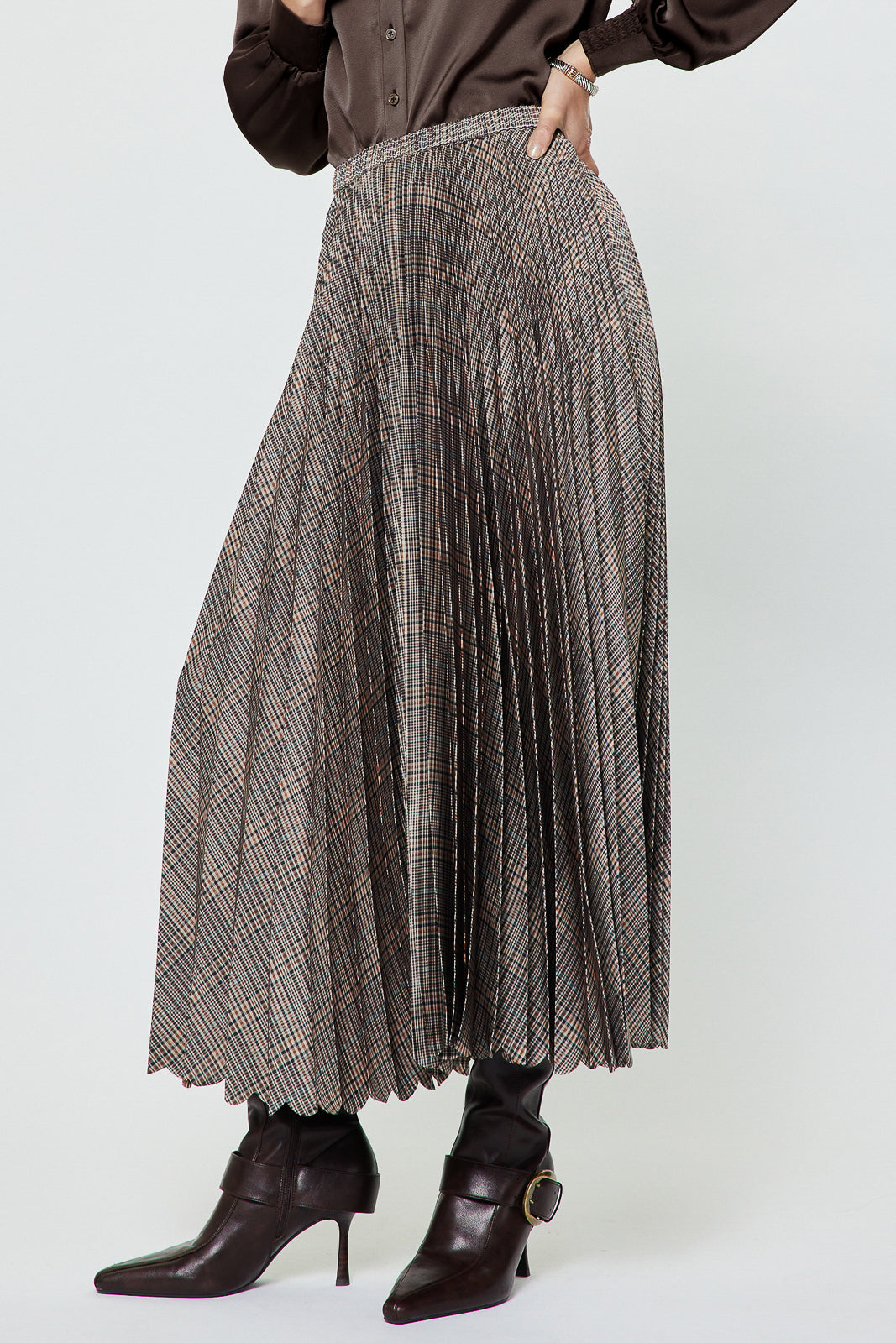 Plaid Pleated Midi Skirt
