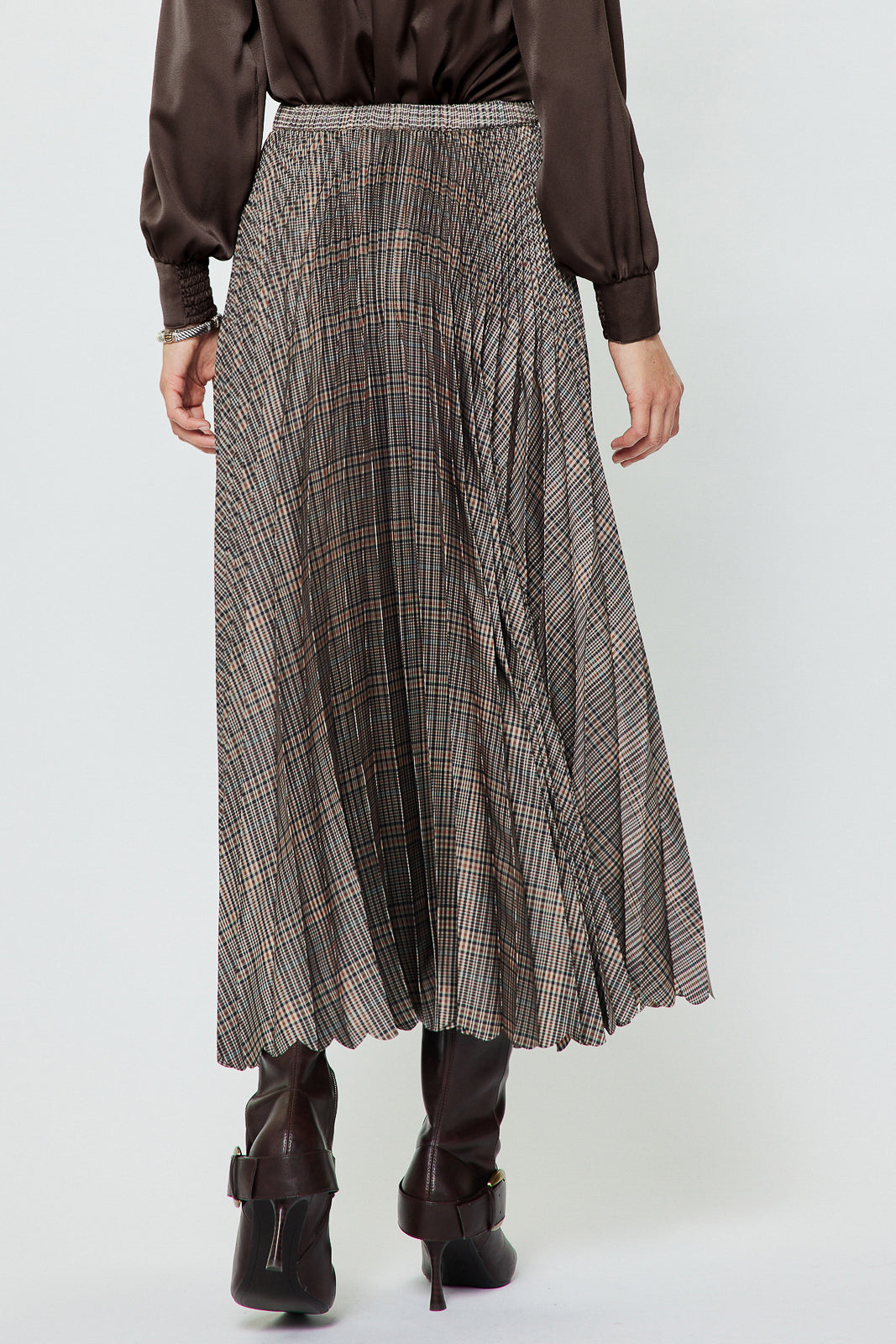Plaid Pleated Midi Skirt