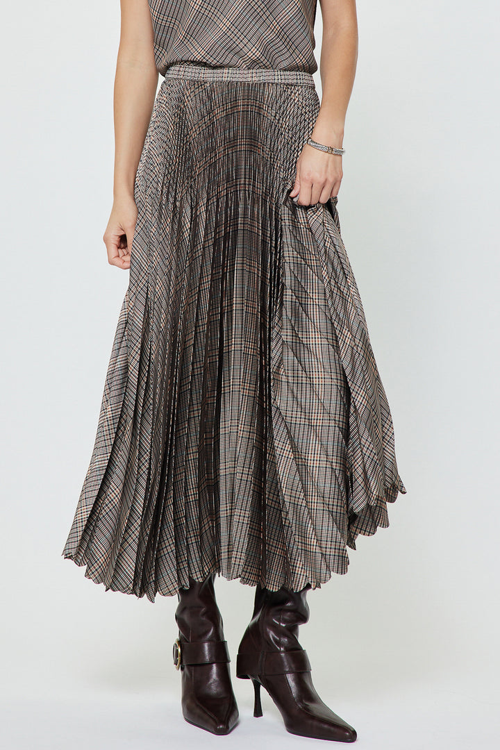 Plaid Pleated Midi Skirt