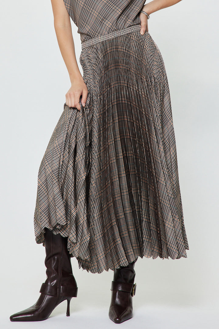 Plaid Pleated Midi Skirt