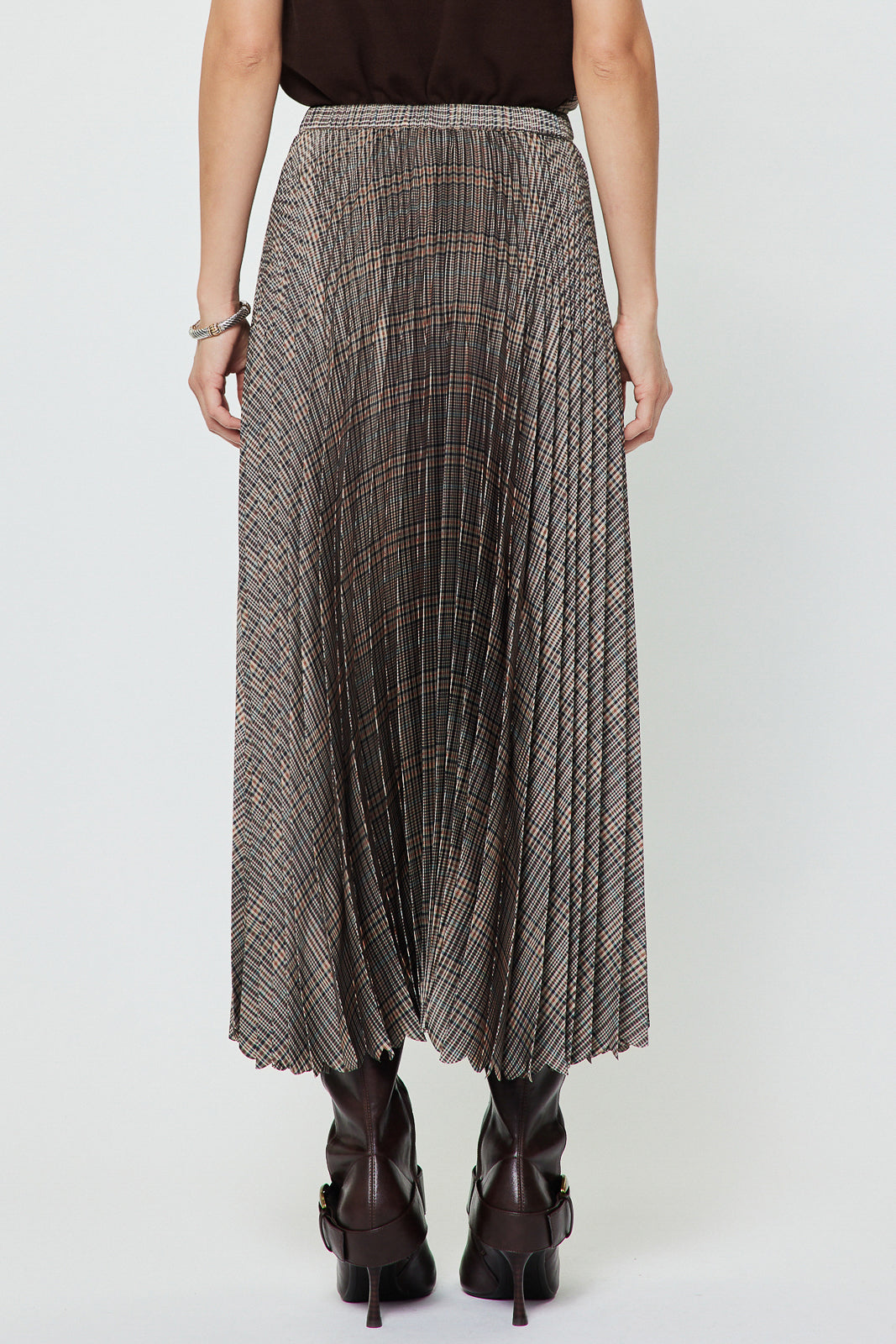 Plaid Pleated Midi Skirt