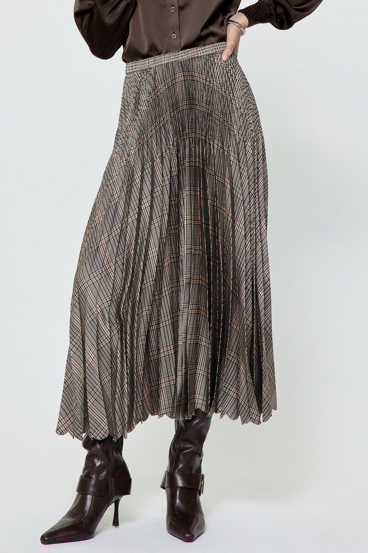 Plaid Pleated Midi Skirt