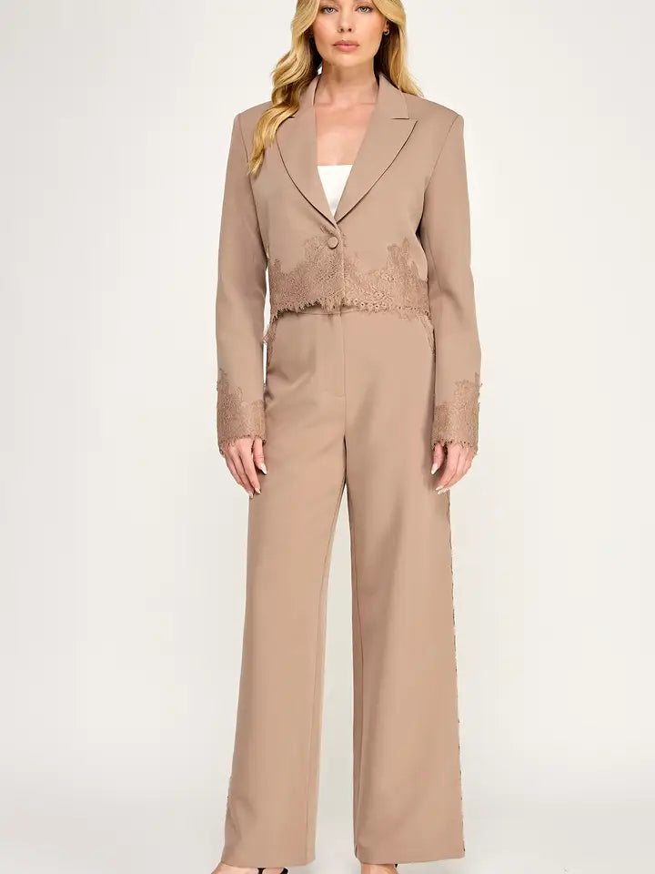 Lace Trim Dress Pants