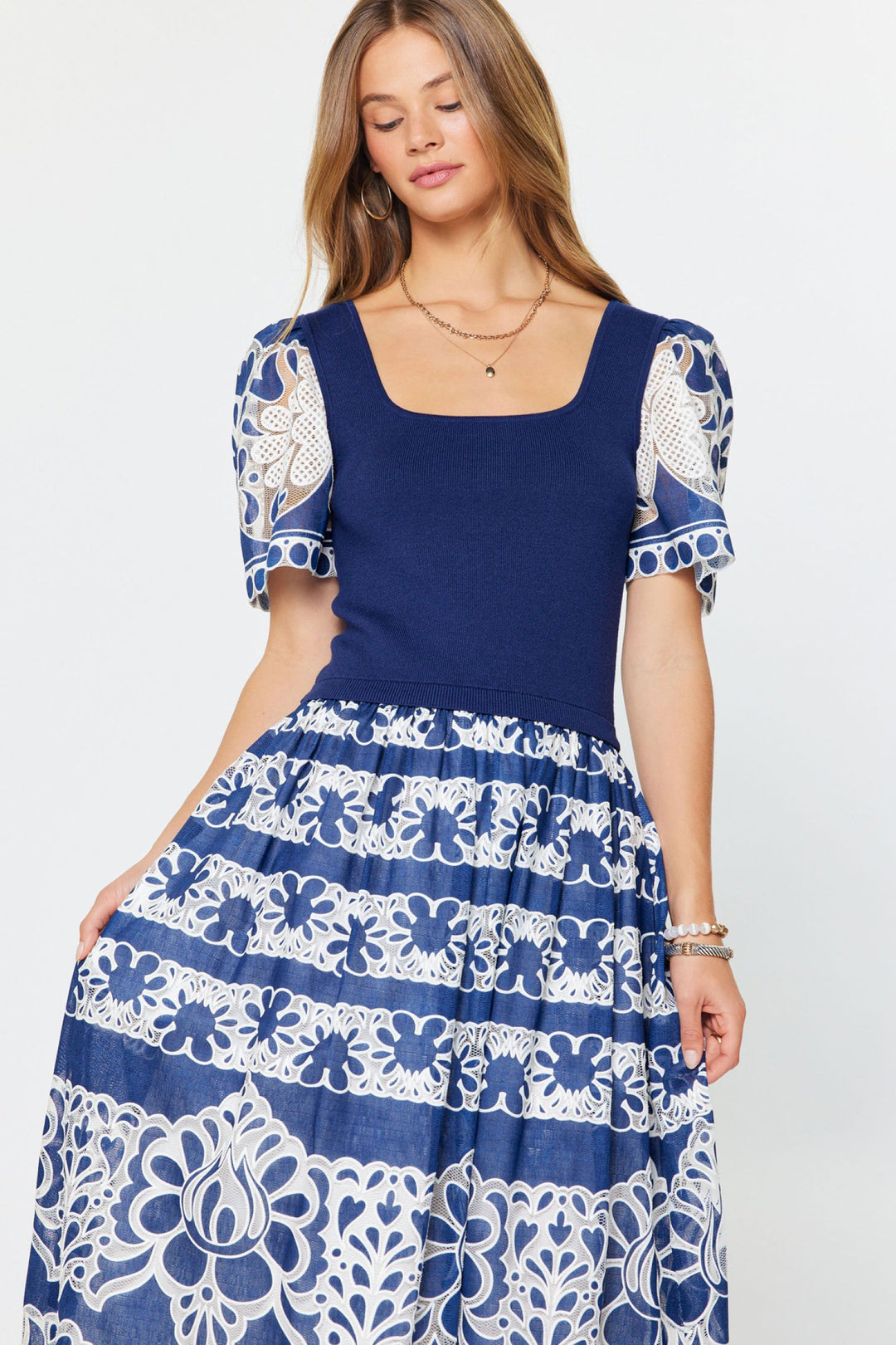 European Cobalt Lace Dress