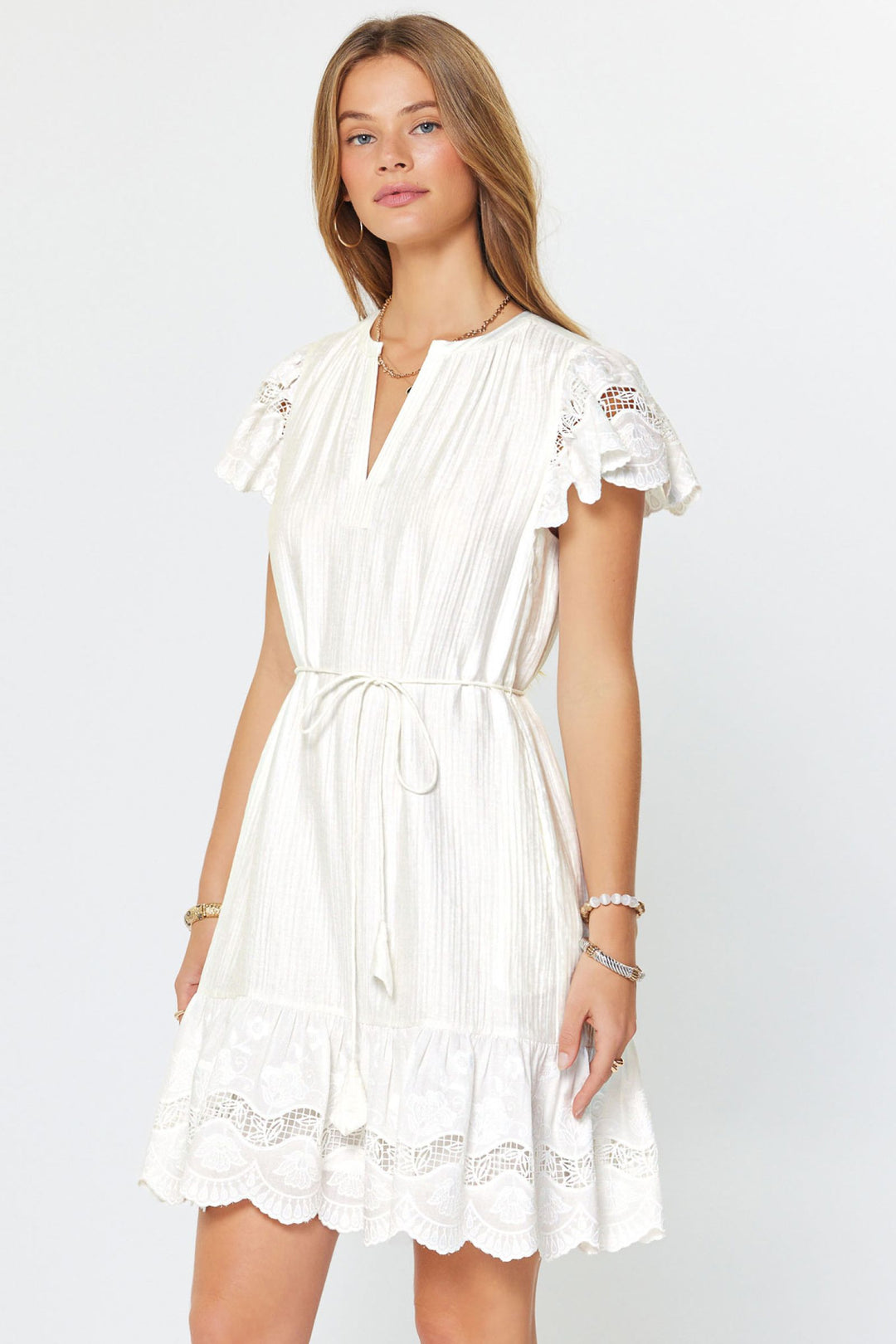 Lace Trim Ruffle Mini Dress