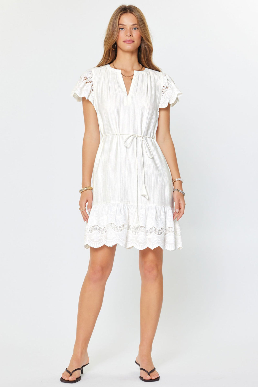 Lace Trim Ruffle Mini Dress