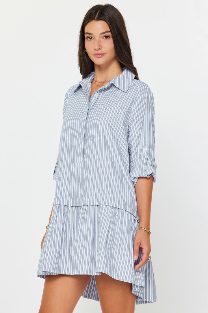Rhinestone Striped Button-Down Mini Dress