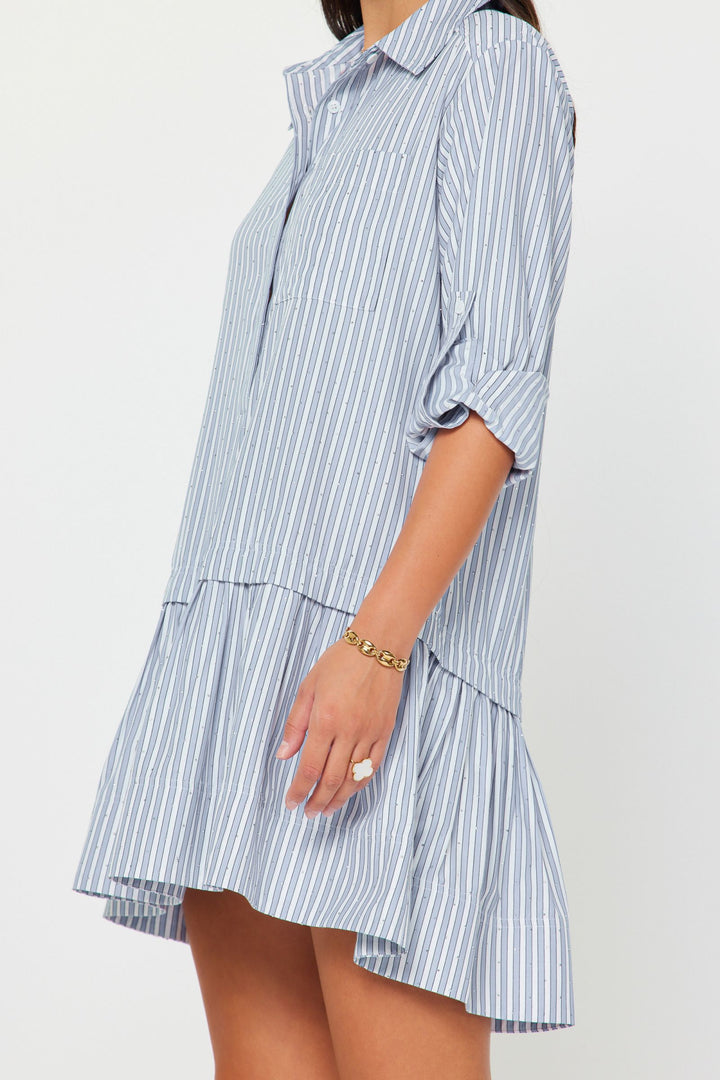 Rhinestone Striped Button-Down Mini Dress