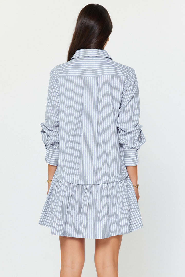 Rhinestone Striped Button-Down Mini Dress