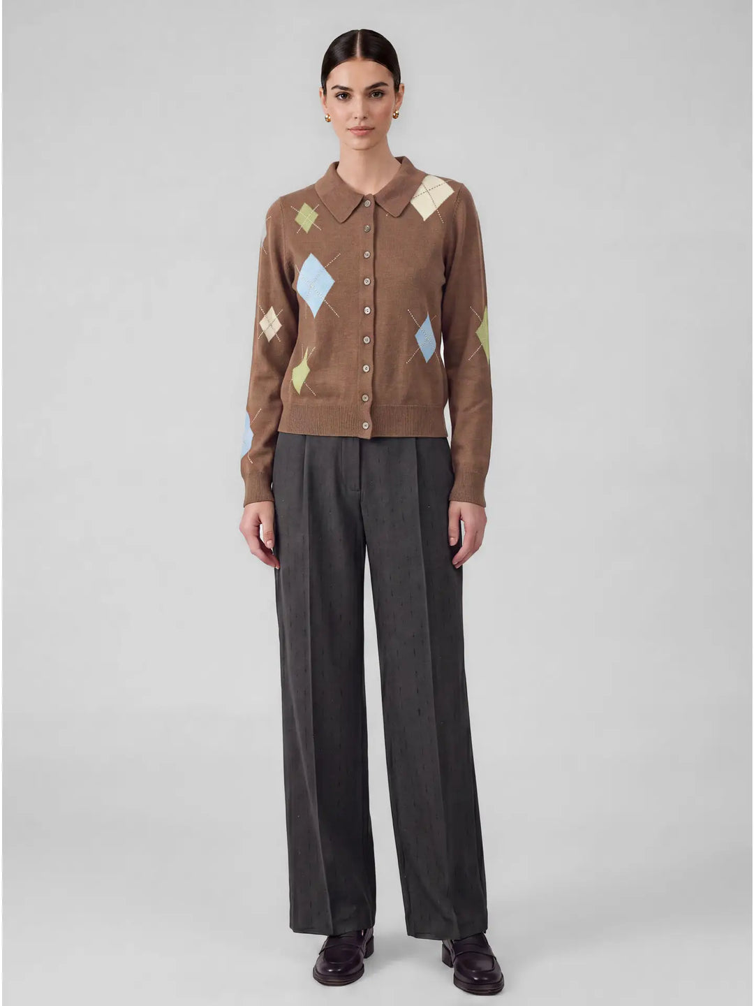 Argyle Rhinestone Sweater Cardigan