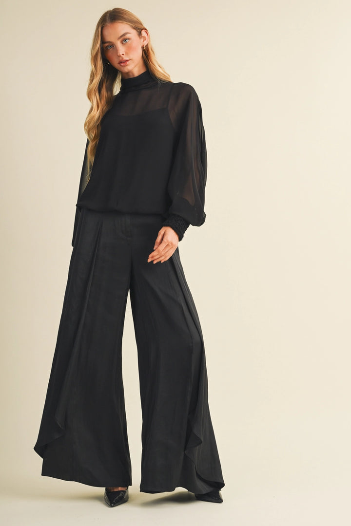Wide-Leg Front Overlay Palazzo Trousers