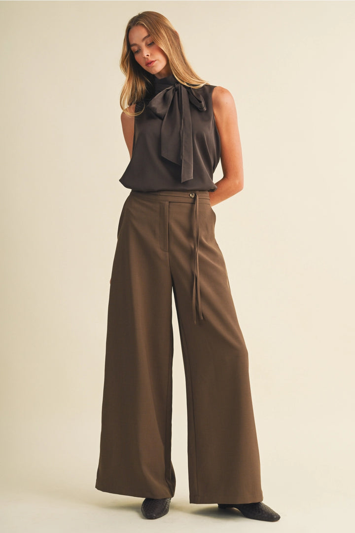 Satin Bow-Tie Mock-Neck Blouse