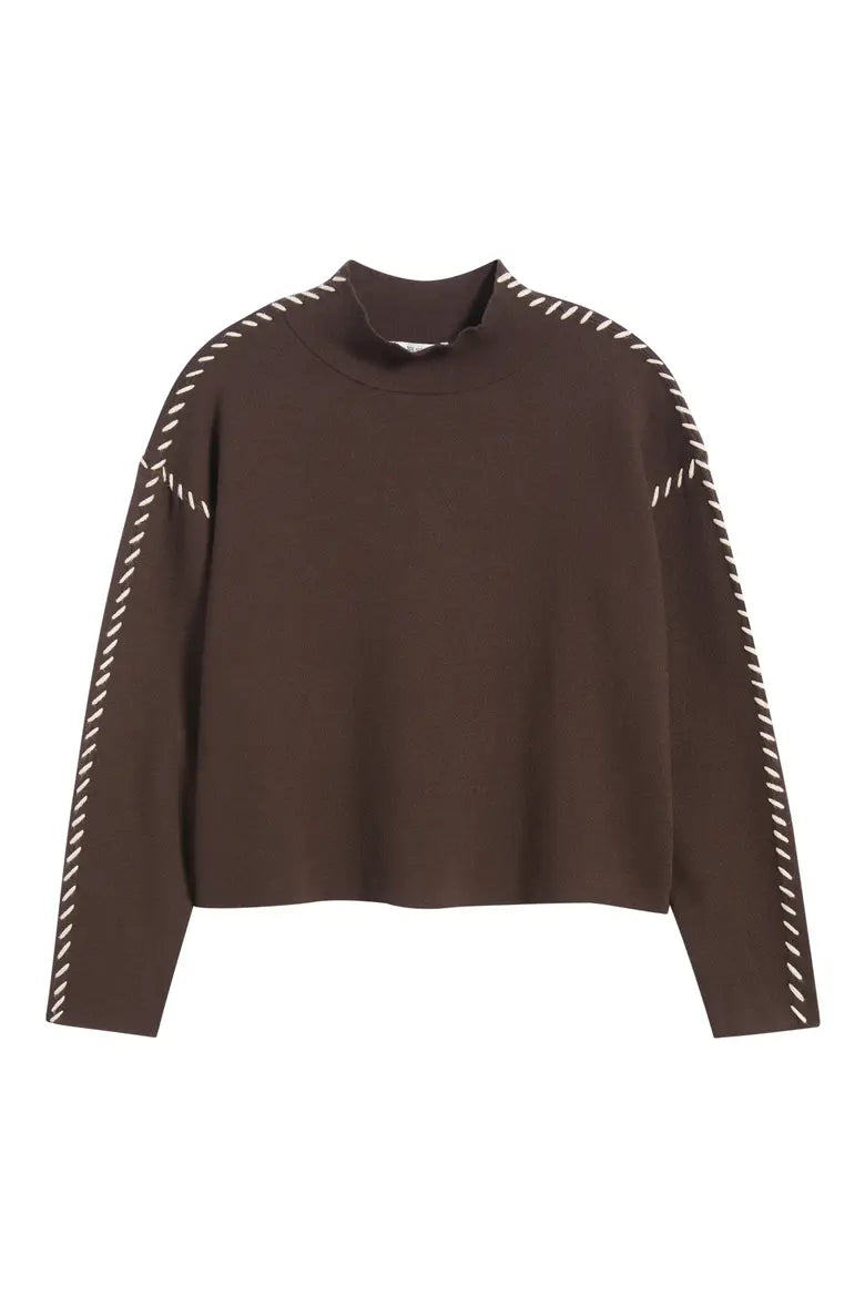 Whipstitched Mock Neck Sweater