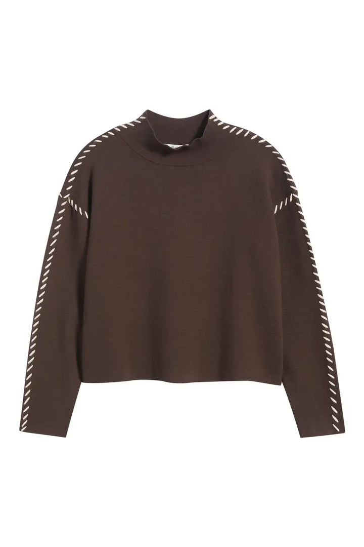 Whipstitched Mock Neck Sweater