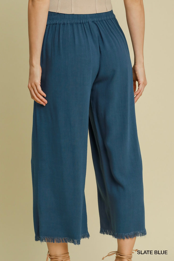 Frayed Hem Wide-Leg Pants