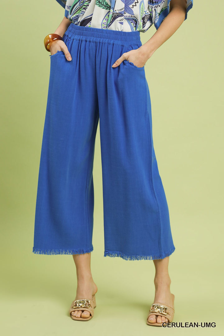 Frayed Hem Wide-Leg Pants