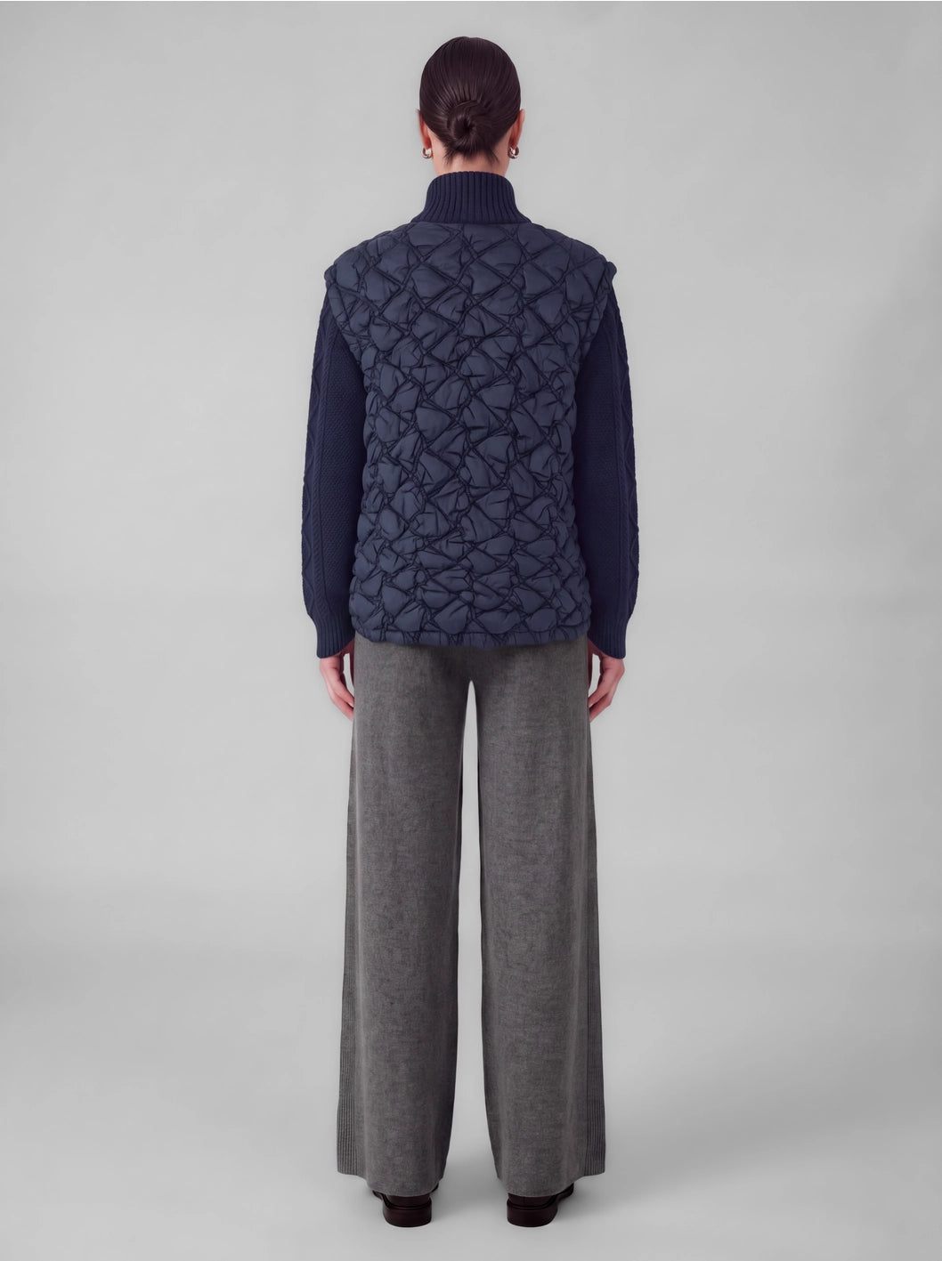 Navy Quilted &amp; Cable Knit Zip-Up Jacket