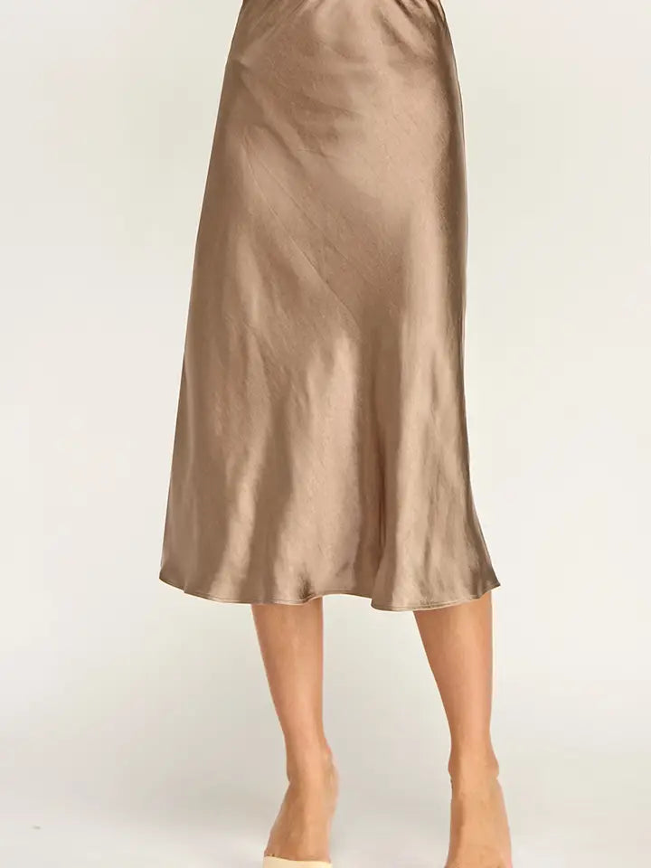 Satin Midi Skirt in Stone