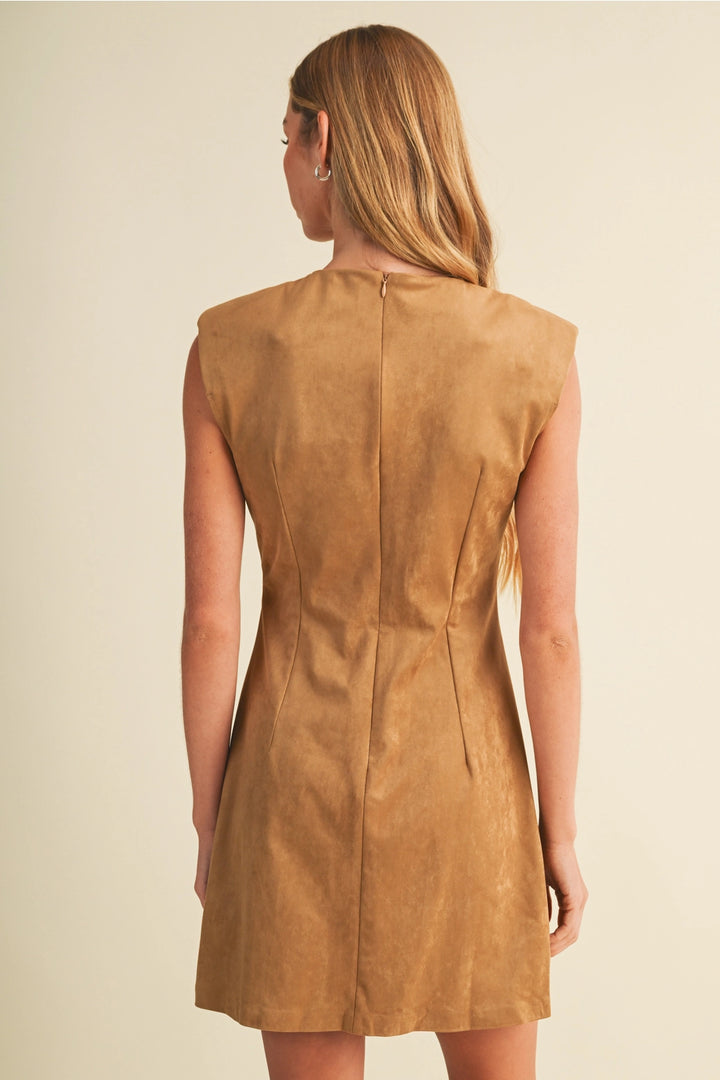 Padded Shoulder Suede Dress