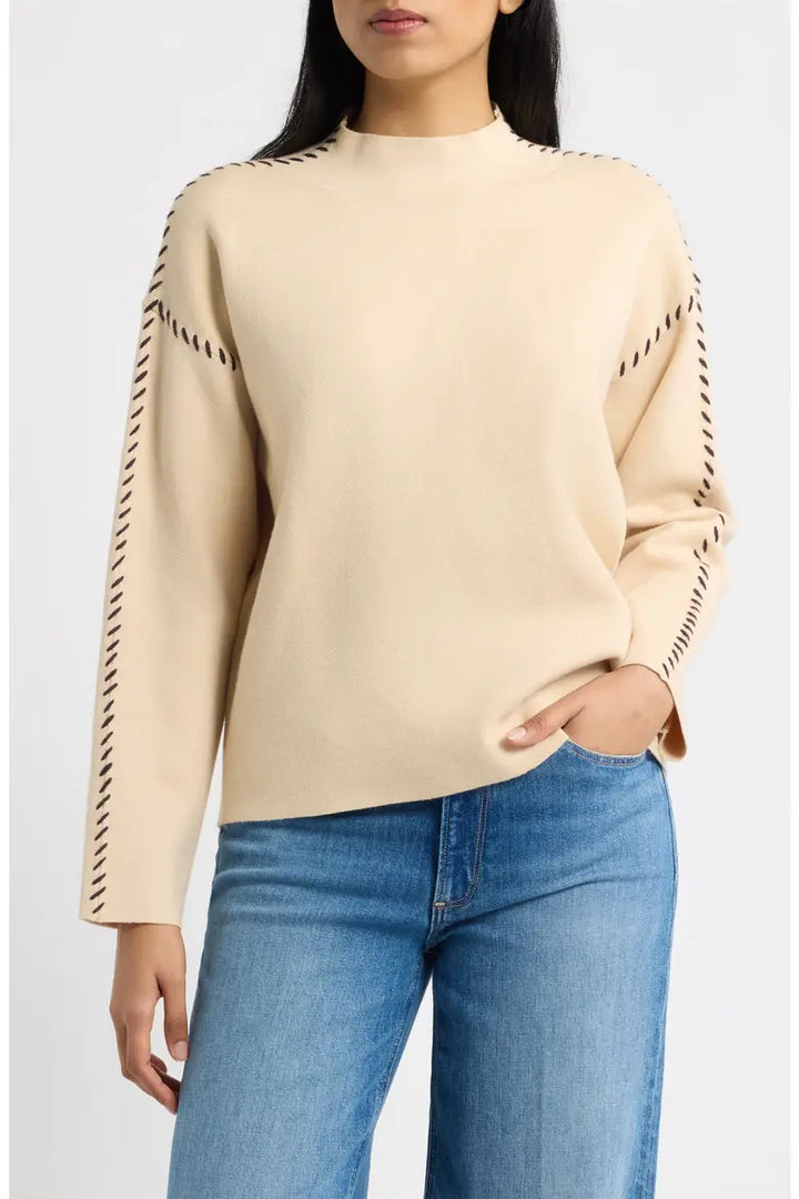Whipstitched Mock Neck Sweater