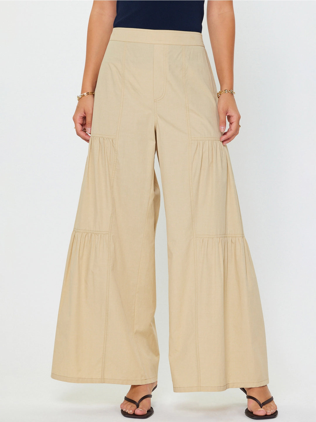 Cotton Tiered Wide-Leg Palazzo Pants