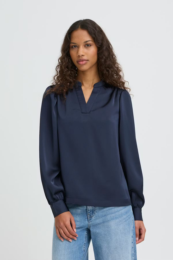 ICHI V-Neck Satin Blouse