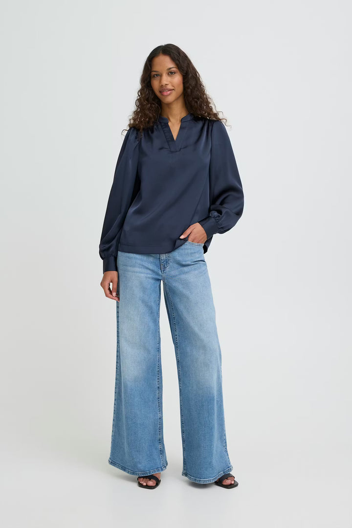 ICHI V-Neck Satin Blouse