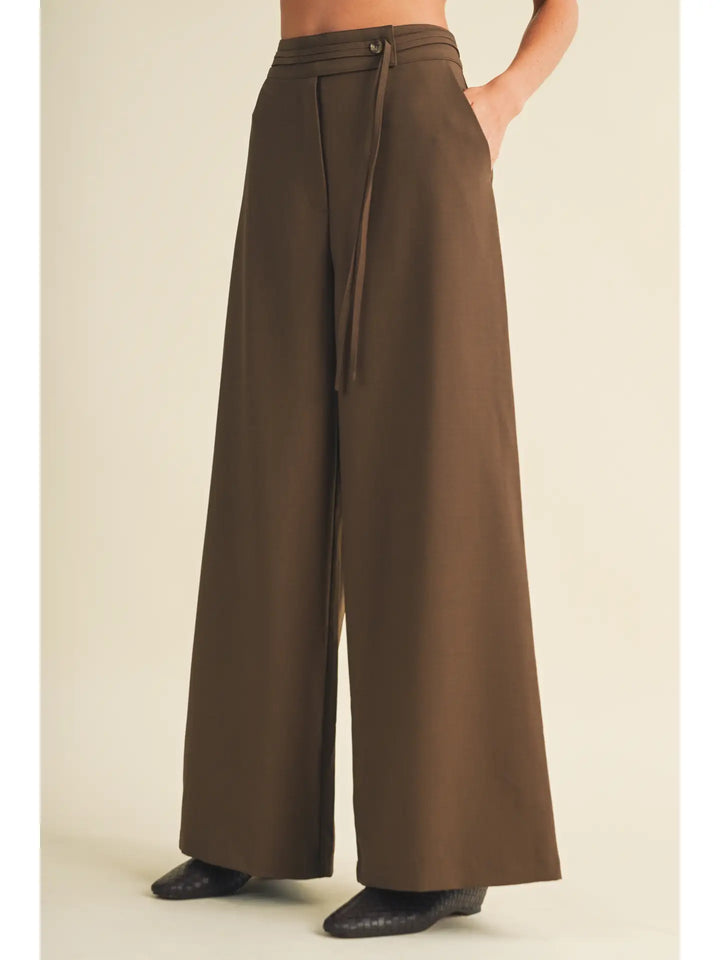 Asymmetric Tie-Waist Wide-Leg Trousers