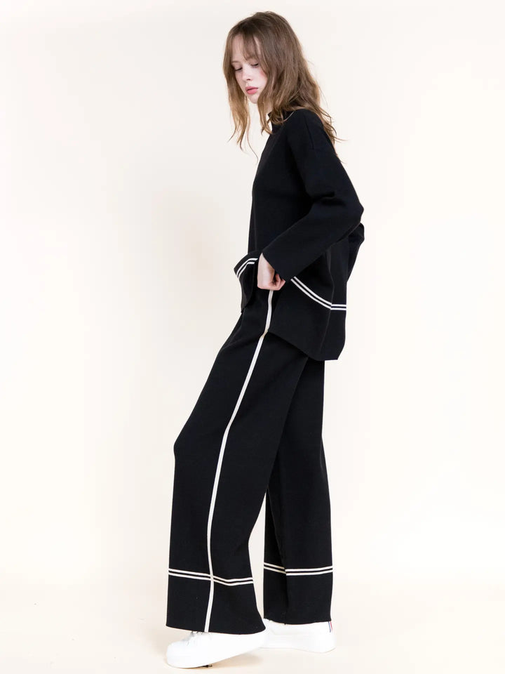 Tonal Lines - Wide Pant Black