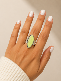 Handcrafted Kashi Semiprecious Stone Ring - Lemon Chrysoprase