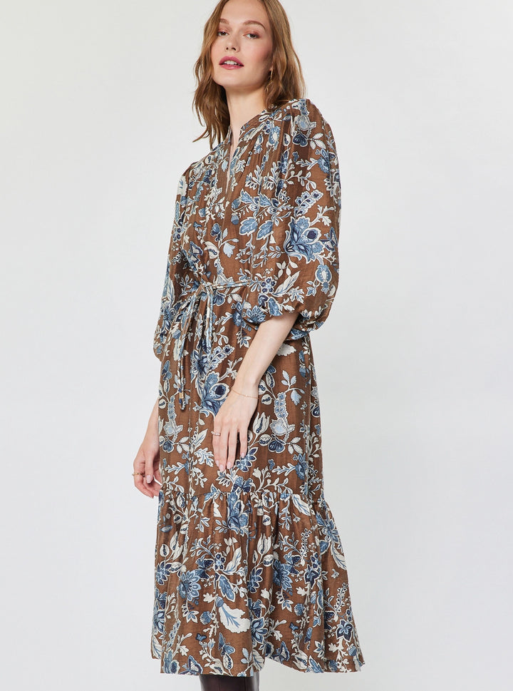 Botanical Printed Tiered Midi Dress