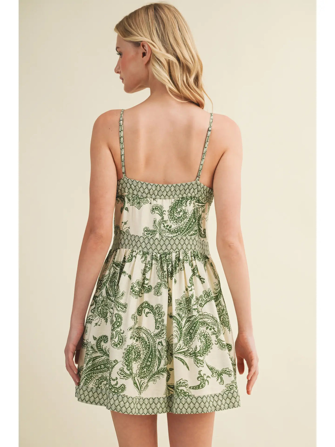 Lattice Trim Paisley Cami Mini Dress