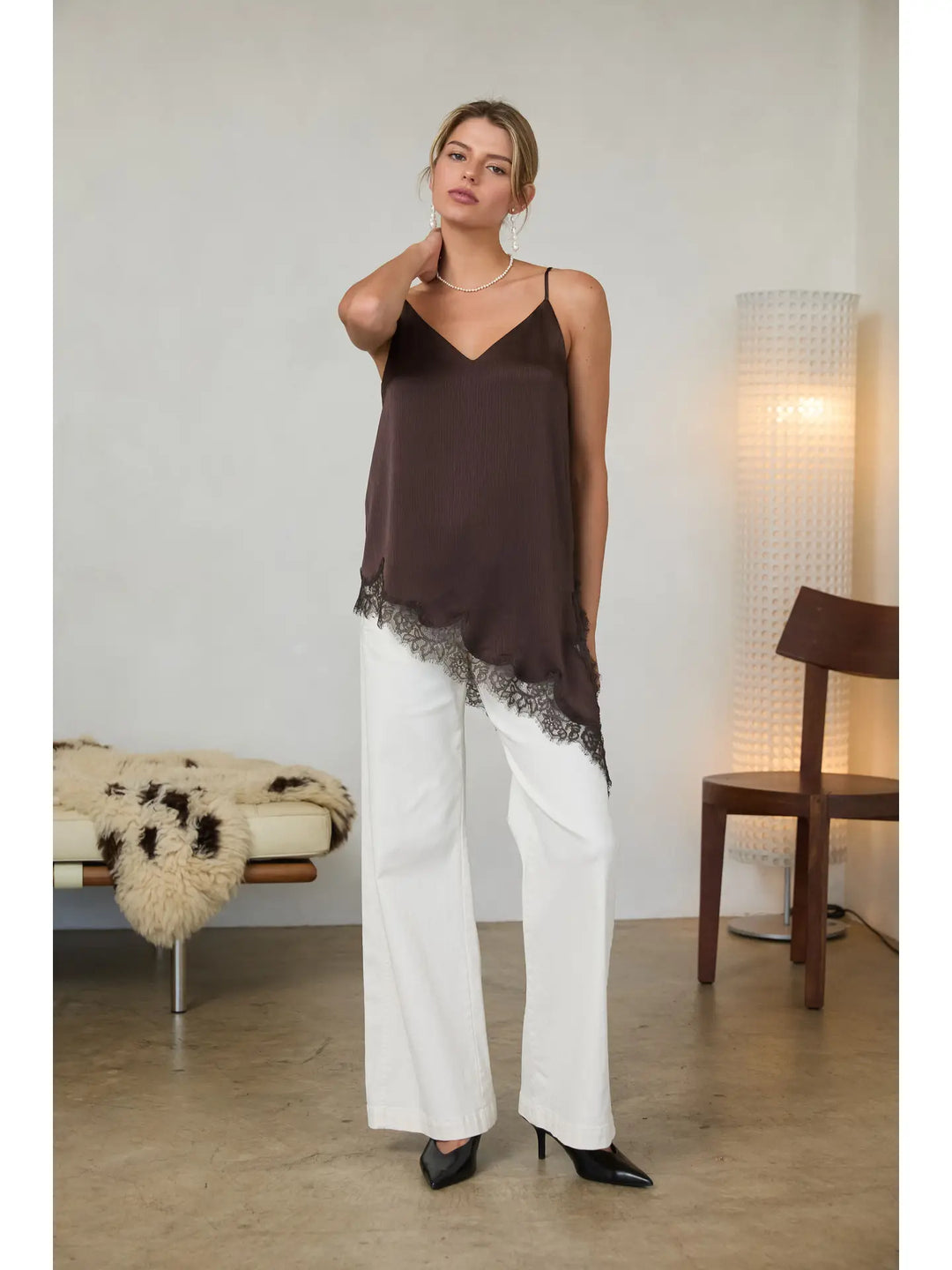Asymmetrical Crinkled Satin Cami Tunic