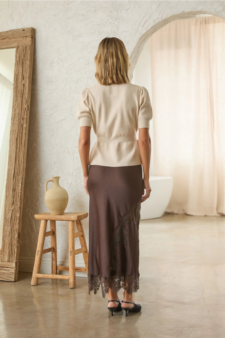 Mixed Lace Midi Skirt
