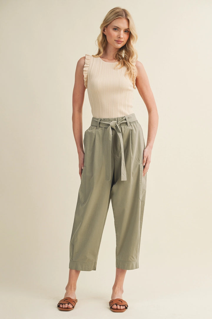 Plisse Shoulder Linear Ribbed Top