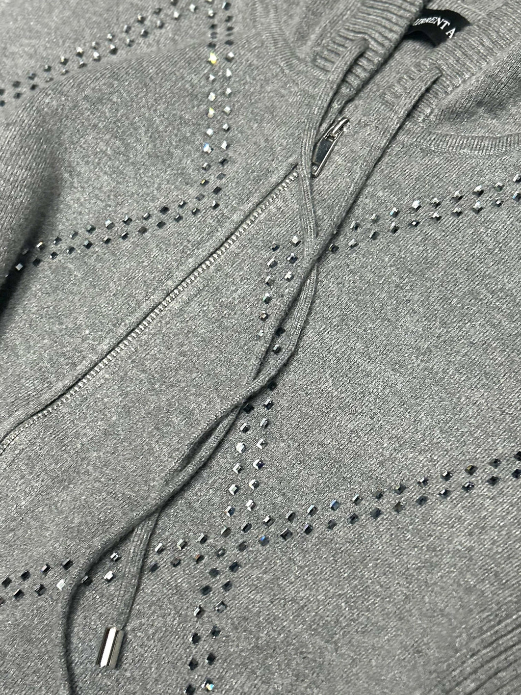 Rhinestone Knit Sweater Hoodie Zip-Up