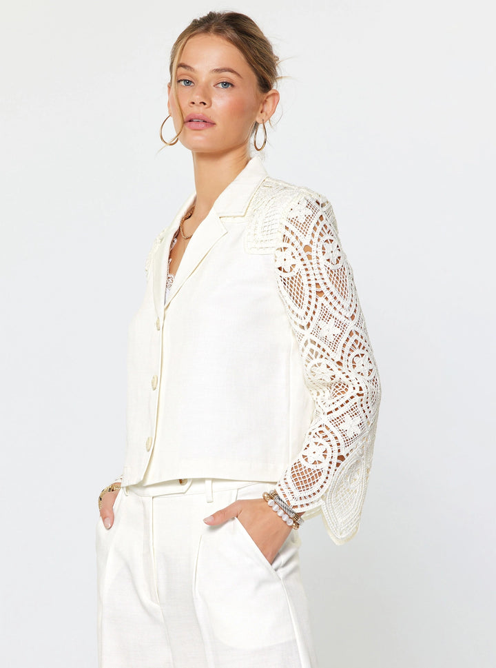 Crochet Lace Detail Long Sleeve Blazer