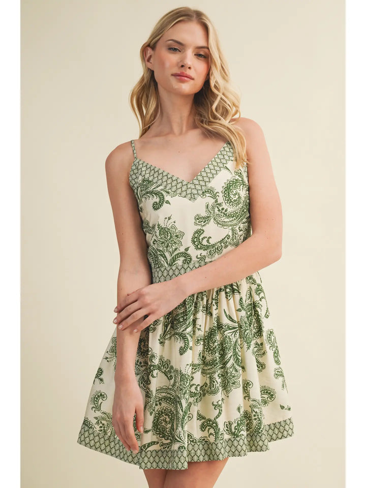Lattice Trim Paisley Cami Mini Dress