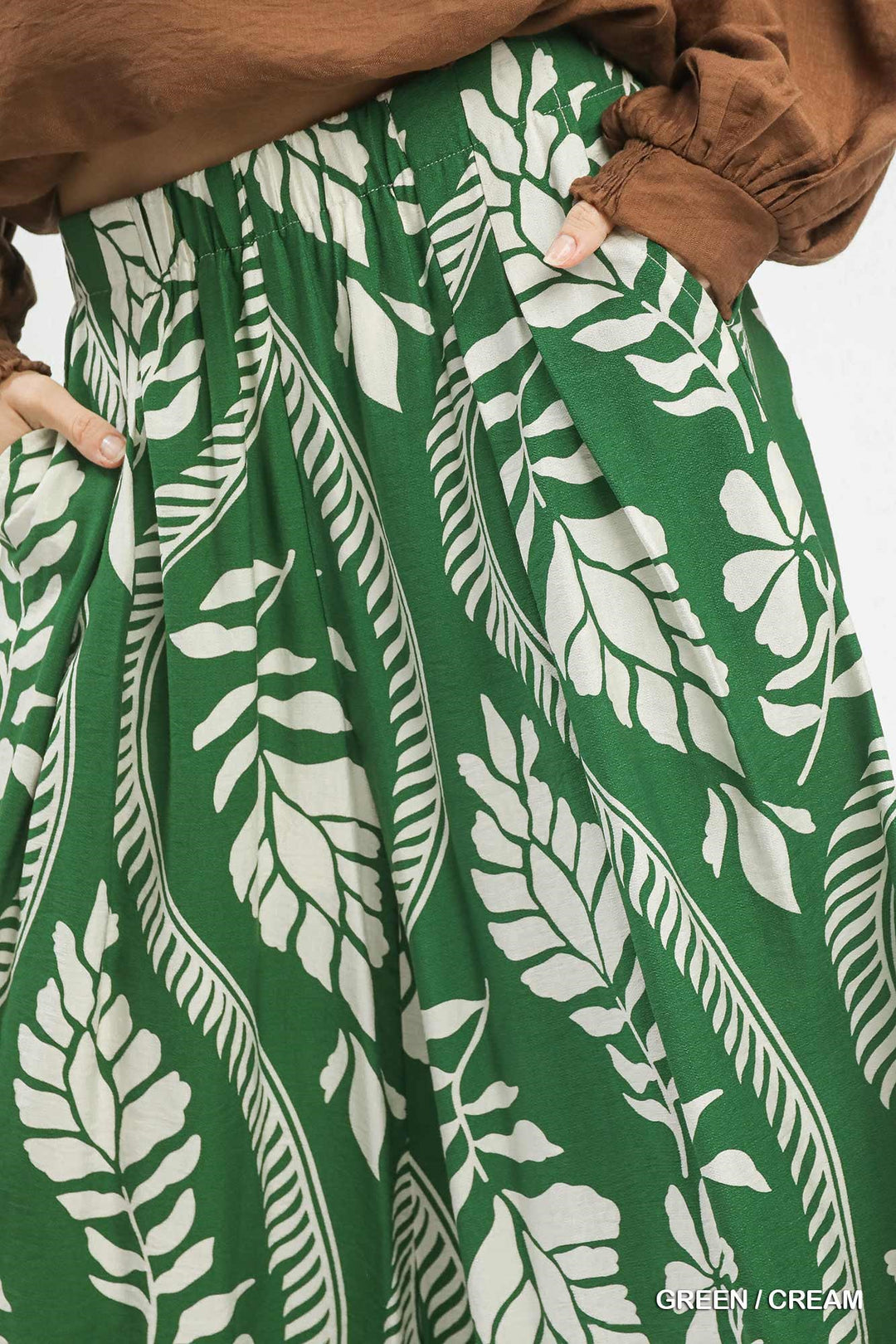 Tropical Leaf Print Wide Leg Pants