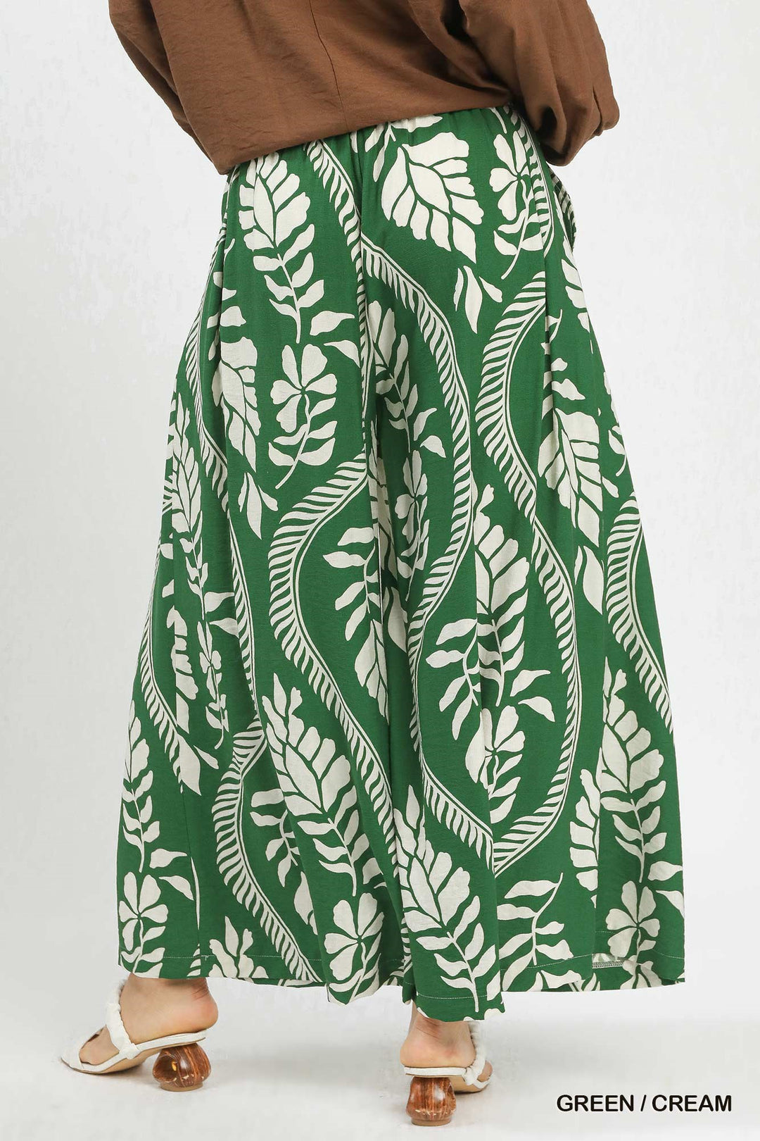 Tropical Leaf Print Wide Leg Pants