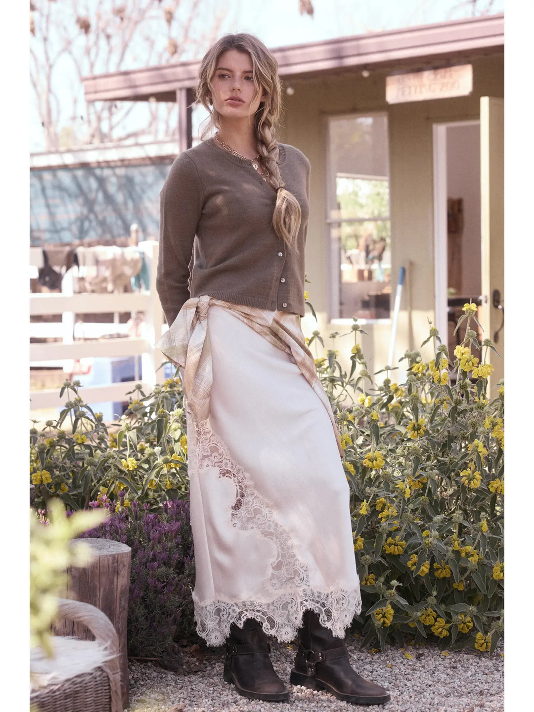 Mixed Lace Midi Skirt